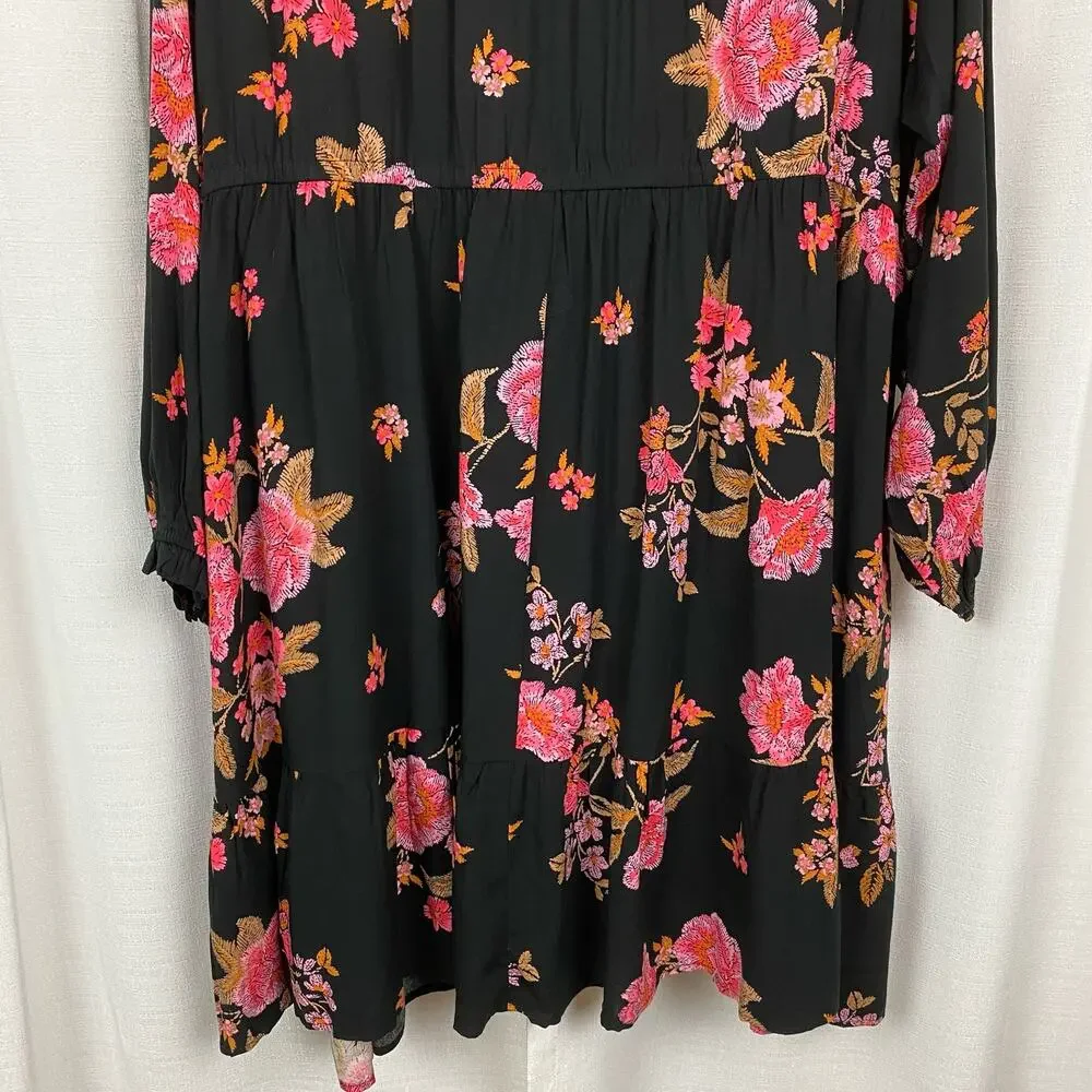 Torrid Black&Pink Floral Challis Mini Shirt Dress Sz.4 NWT - Picture 14 of 16